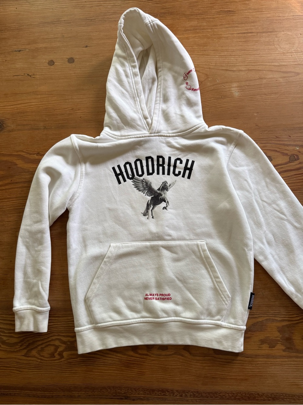 Kids White Hoodrich Hoodie with Winged Horse Graphic